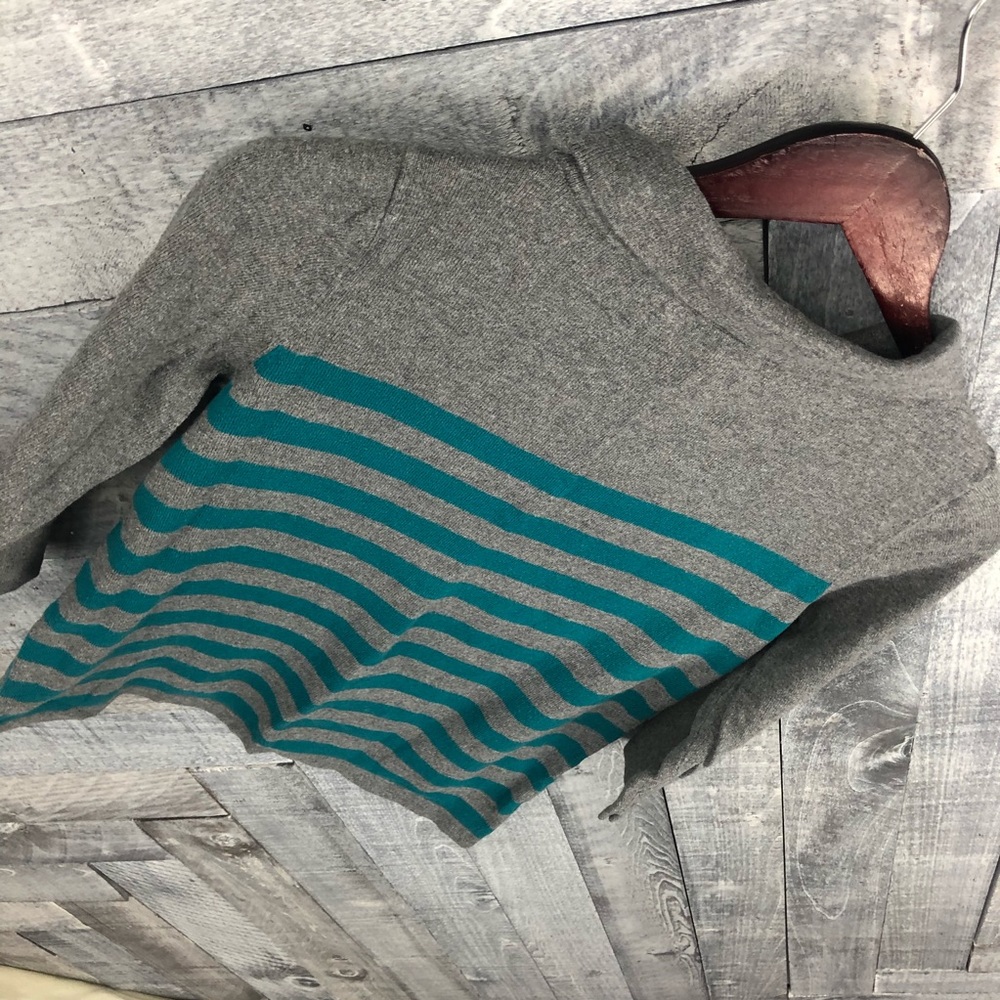 Grey and Turquoise Striped Sweater